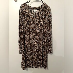 Knox Rose Dress Womens large XXL Black Floral Print Crinkle Tiered Boho Peasant